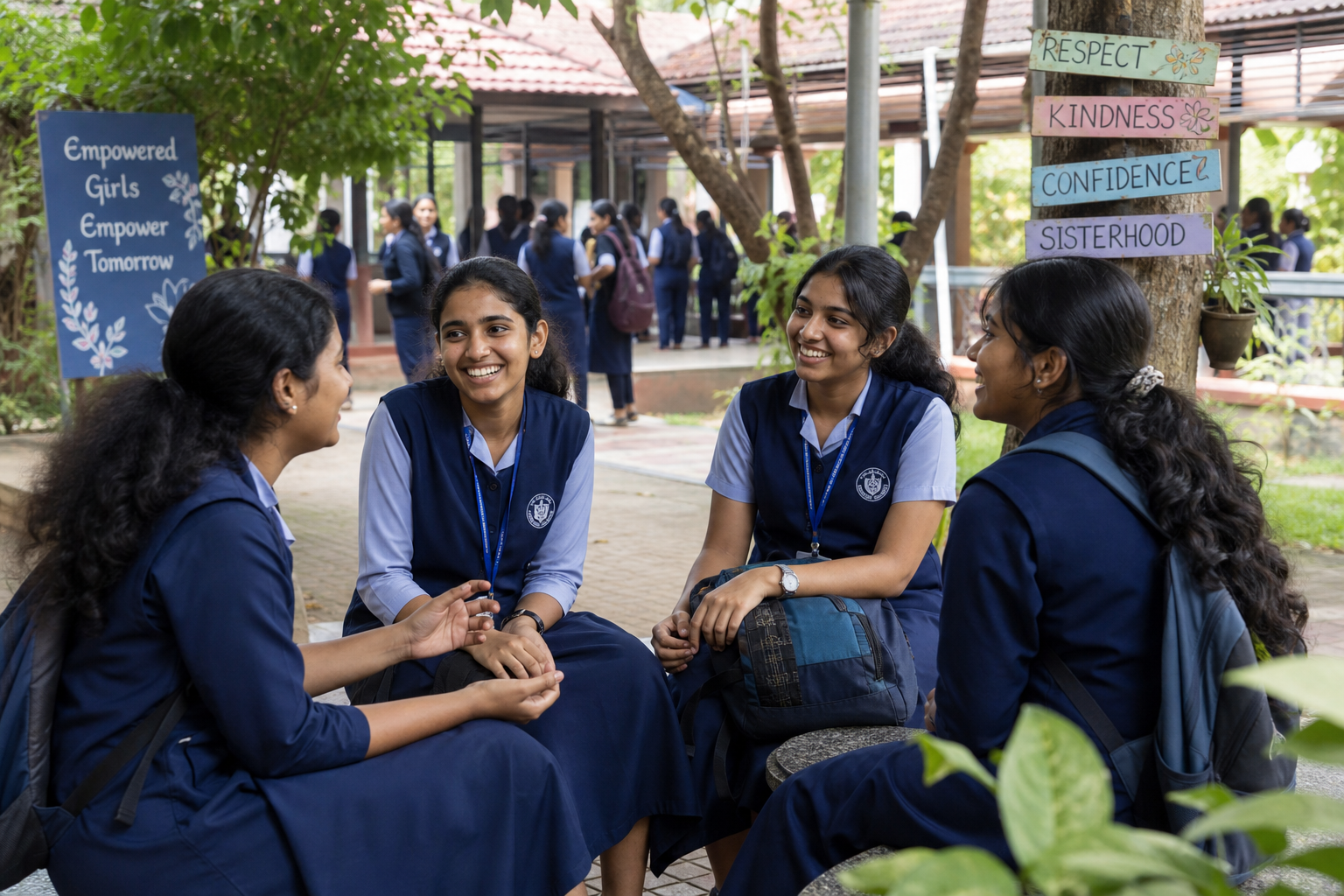 Students chatting together on the St. Anne's campus